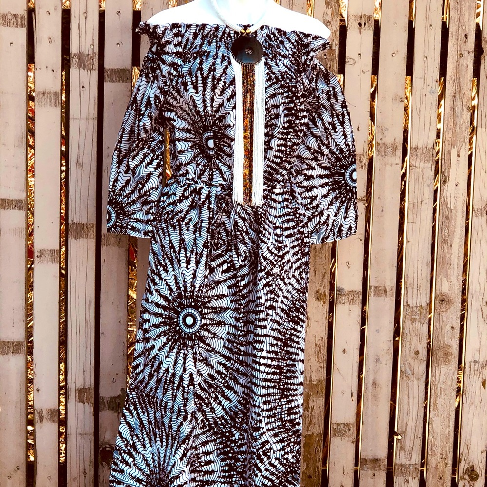 African print chest 46.5” leagth 50” off shoulder , easy elastic